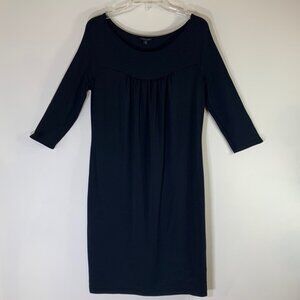 Lafayette 148 New York Size 10 Black Cinched Front 3/4 Sleeve Shift Dress.